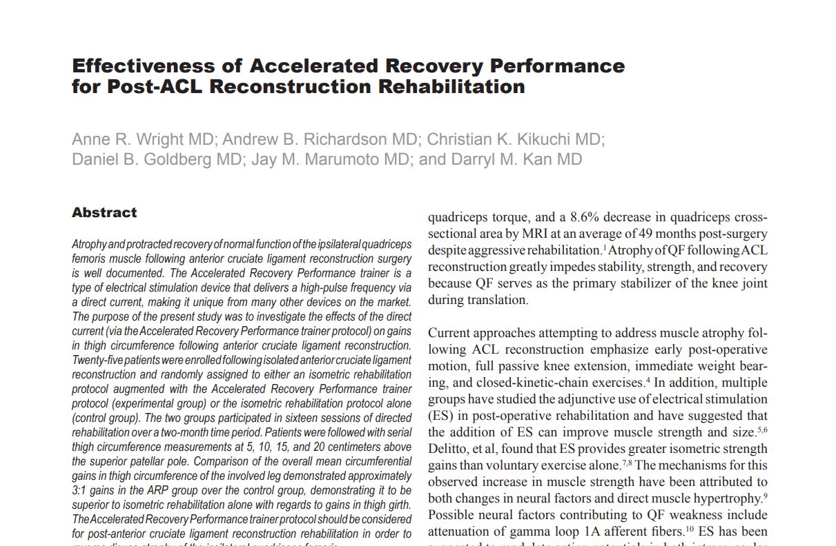 Study - Effectiveness of Accelerated Recovery Performance for Post-ACL Reconstruction Rehabilitation